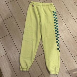 EUC, Aviator Nation unisex yellow with blue checkered sweatpants, expired style